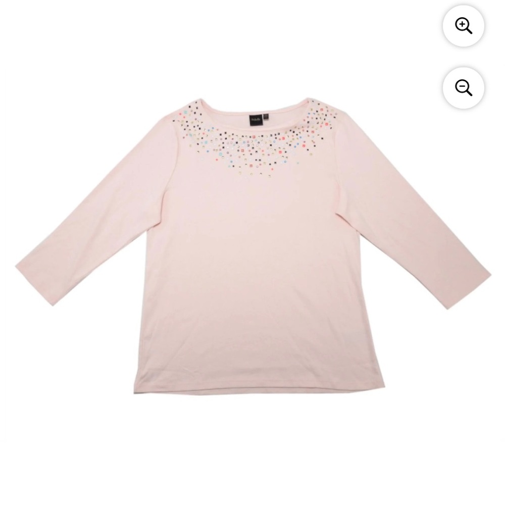 Rafaella Womens Size M Embellished Knit Top, Chintz Rose light pink